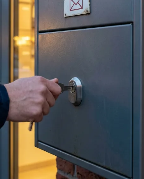 Sleutel in het veiligheidsslot van een postkast